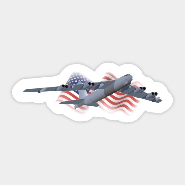 B-52 Strategic Bomber with American Flag Sticker by NorseTech